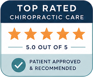 A five-star patient review badge emphasizes trusted chiropractic services and outstanding care in Greeneville, TN.