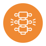 A circular orange icon featuring a white line graphic of three spinal vertebrae segments.